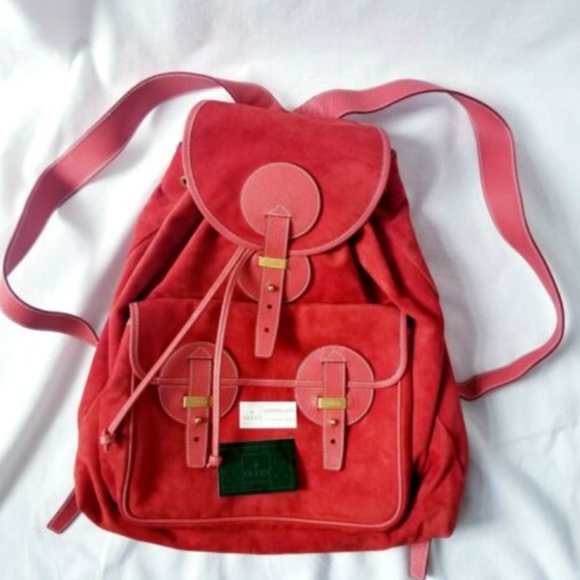 New VTG Gucci XL Red Suede Backpack Leather Straps - Picture 8 of 8